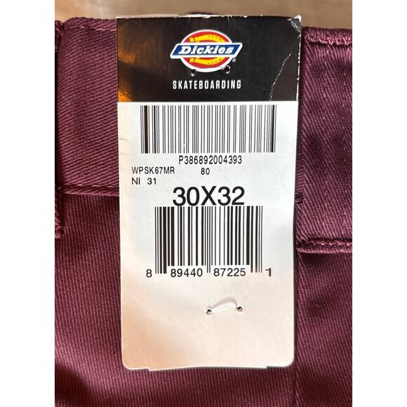 NWT Dickies Skateboarding Mens 30x32 Pants Maroon Burgundy Regular Fit New - Picture 7 of 8